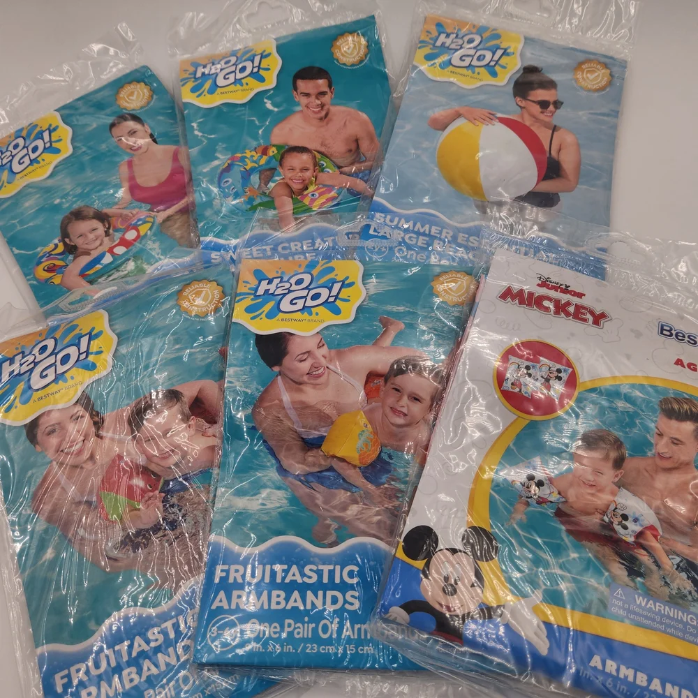 Bundle Of 6 Bestway Swim 3 Armbands 2 Donut Floats 1 Inflatable Pool Beach Ball - Picture 2 of 7